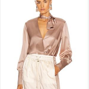 Jonathan Simkhai Tess Silk Spandex Bodysuit Blouse Women's Size Small Champagne
